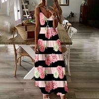 Ležerne haljine za žene mini V-izrez bez rukava ružičasta xl