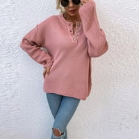 Prodaja Ženska zbojeni pad modni dugi rukav gumb Crewneck pletiva od pulover pulover, ružičasti džemperi