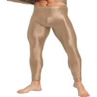 Muške sjajne čvrste boje mršave gamaše sjajne duge hlače za sportsku teretanu jogging kafa xxl