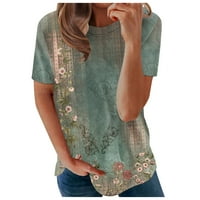 Ljetne bluze za žene za slobodno vrijeme cvjetne ljetne majice s kratkim rukavima L