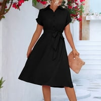Ženske haljine kratki rukav čvrsti modni modni gležanj duljina a-line CREW vrat ljetna haljina crna