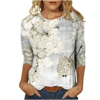 Oalirro ženske bluze Jesen okrugli vrat Trostruki rukav tiskani ženske majice White XL