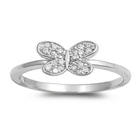 Leptir kubični cirkonijski prsten sterling srebrne veličine 8