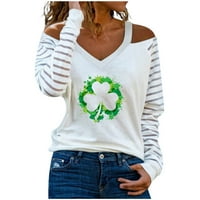 Uorcsa moda St. Patrick's Day cvjetni ispisani V izrez majica dugih rukava Svestrana ženska bluza bijela