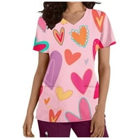 Ženske košulje Ženska modna radna odjeća s kratkim rukavima V-izrez s džepovima ispisanim vrhovima Multicolor