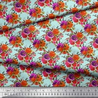 Soimoi Green Poly Georgette tkanina Peony & Anemone cvjetna ispis tkanina od dvorišta široka