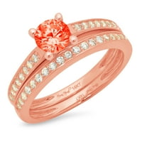 0. CT sjajan okrugli rez simulirani crveni dijamant 18k Rose Gold Solitaire sa akcentima Bridal Set