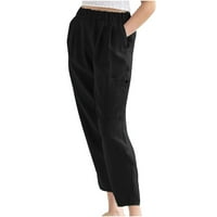 Ženske pamučne posteljine hlače meke obrezirane hlače elastične struke pantalone na plaži Visoko povremene