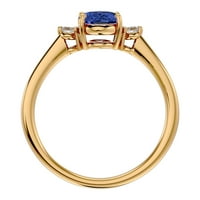 Superjeweler Carat ovalni oblik tanzanite i dva dijamantna prstena u karatu žuto zlato za žene