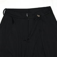 Žene labave ležerne crteži velike strukske hlače od pune boje ravne pantalone za ravne proreze crne