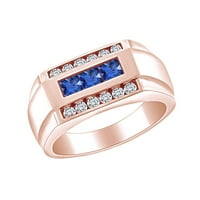 Očev dan poklon karat bijeli prirodni dijamant i simulirani plavi safirni muški prsten za muškarce u 10K čvrstog ruža zlatna prstena veličine-14
