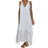 Ženske haljine Dužina gležnja modni čvrsti bez rukava Ljetna haljina s V-izrezom bijela 4xl