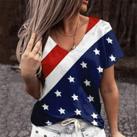 Dan nezavisnosti Žene Ručno oslikana američka majica zastava V izrez TEE košulja pulover kratkih rukava