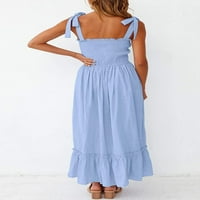 Ženski ljetni boho špageti kaiš kvadratni izrez Solid boja rufffre Line Beach Long Maxi haljina