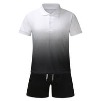 Kali_store Outfit za muškarce Muška odjeća Pamučna četvrt pamučne zip polo majice i kratke hlače Postavite