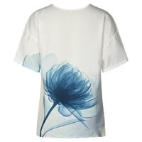 JSAierl Žene Ljeto Ležerne prilike Pamučna posteljina cvjetna print Tunic Bluza Labava majica s kratkim