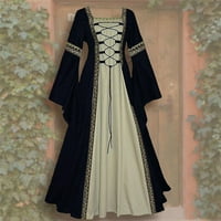 Žene Vintage Retro Gothic Dugi rukav Dress haljine dugačke haljine XXXXL - Crna