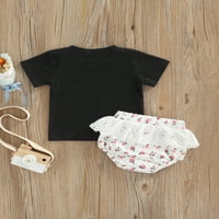 Dojenčad kratkih rukava + kratke hlače, slovo cvjetnog otiska čipke patchwork ljetna odjeća