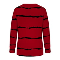 Zkozptok Dukseri za žene plus veličina Fall Crewneck Dugi rukav pulover prugastih košulja Dame, crvena,