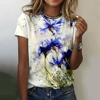 Hesxuno grafički tinejdžeri za žene ljetne trendi cvjetne tiskane majice Slim Fit Crewneck kratki rukav