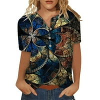 Ženski vrhovi Ljetni casual s kratkih rukava Henley labava cvjetna bluza Blue 2xl
