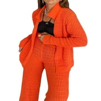 Eyicmarn ženska proljetna jesen odijelo setovi narančaste dugme s dugim rukavima, pletiva + široke pantalone