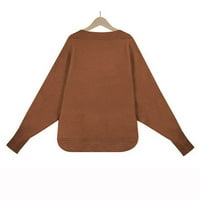 CLlios sa džempera za rame za žene Batwing rukave Klint TOP Solid Boja V-izrez Duks ležerne pulover