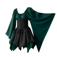 Haljina za žene plus veličine Vintage Gothic Retro dugih rukava Dress Dress Cracy up zavoj utečen wais
