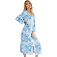 Retup Spring Dame otisnute noćne šaltene dugih rukava Pajamas Ležerne prilike za kućnu odjeću Plavi