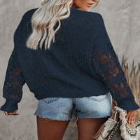 AlvaQ pulover džemperi za žene čipke Crochet dugih rukava Crewneck džemperi jesen zimske pletene pulover