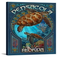 Pensacola - Florida - Morska kornjača Art Nouveau - Lontern Press Artwork