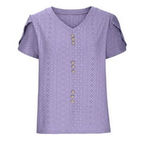 Košulje za žene Trendi Ljeto kratki rukav V-izrez Ležerne prilike, čvrsta majica čipke Crochet vrhove