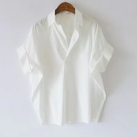 Ženska pamučna majica s kratkim rukavima dame labave bat rukave radne rever tops bluze bijeli xl