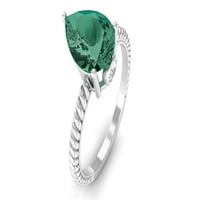 Laboratorija u obliku kruške kreirala je zeleni safirni Prsten sa solitaire sa moissine, 14k bijelo