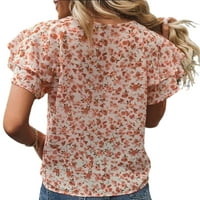 REJLUN Ženska majica Ructe Chiffon Tops Cvjetni print Tunic Bluza Ležerna majica Labavi odmor Tee Pink