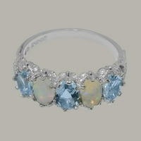Britanci napravio je 9k bijelo zlato prirodne akvamarine i opal ženski prsten - veličine opcija - veličine