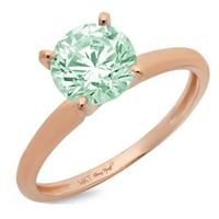 3. CT sjajan okrugli rez simulirani zeleni dijamant 14k Rose Gold Solitaire prsten sz 10.75