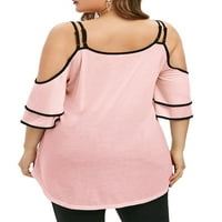 Trowalk Tunnic Tops za žene Labavi fit bluza plus veličina majica izdubljena vrhova majica kratkih rukava Dame udobne rame TEE Pulover Pink 2xl
