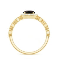 Vintage inspirirani prsten - pravi crni opal prsten s dijamant, 14k žuto zlato, SAD 12,00