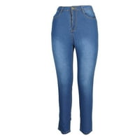 Caveitl ženske modne modne visoke struke elastične tanke čvrste teške vitke pantalone Jeans Blue, XL