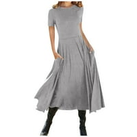 Komforne haljine za žene kratki rukav čvrsti slijedinu stranu ženka ljetna haljina visoke struka siva l