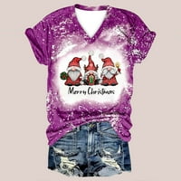 Ženski ljetni vrhovi Božićna modna kauzalna bluza za ispis V-izreza kratki rukav majica za majicu ljubičaste