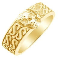 Muški prsten za lubanje u 14K čvrsti žuto zlatni prsten veličine-11