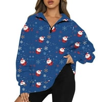 Modne žene božićne casual print rever vrat dugih rukava labav majica bluza pulover vrućih6sl44866155