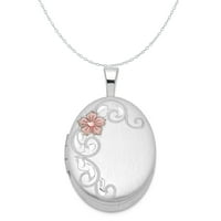 Carat u Karatsu sterling srebrni polirani finirani rodijum-pozlaćeni emajl cvjetni ovalni privjesak