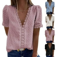 Žene Ljeto V izrez Crochet Tunic The Casual kratkih rukava Bluze majice