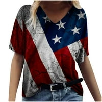 GUZOM 4. srpnja Košulje za žene - Trendy American zastava Dan nezavisnosti kratki rukav V izrez Vintage