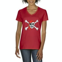 Arti - Ženska majica V-izrez kratki rukav - Jolly Roger Skull & CrossBones