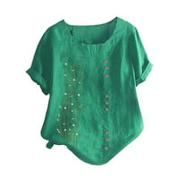 Slatki vrhovi za žensku ženu Ispis majica kratki rukav Crew vrat pamuk posteljina gornja bluza zelena