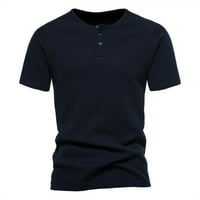 Modni muški ljetni kratki rukav, puna boja, ležerna tanka fit rasteza dna košulja Navy XL